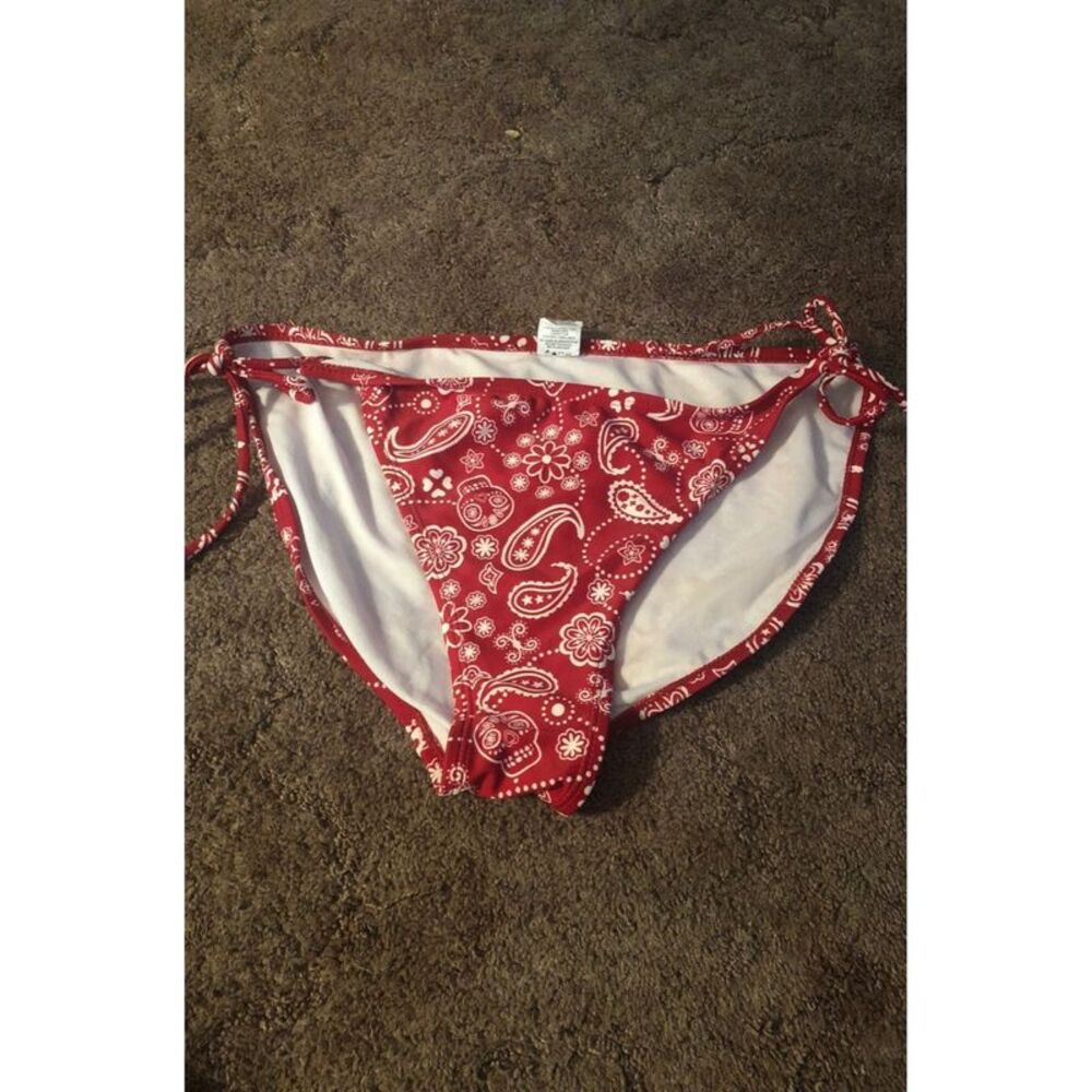 OP Women's Red Printed Tie-Side Moderate Coverage Bikini Swimwear Bottom XL